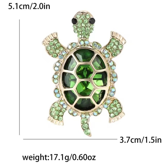 Turtle Crystal Green Brooch - Picture 5 of 8